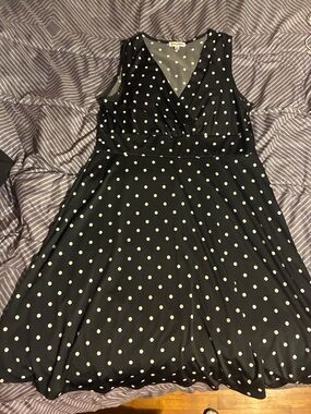 Shelby & Palmer Black Sleeveless Midi Dress with White Polka Dots